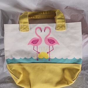 Pottery Barn Kids Yellow and White Flamingo Tote